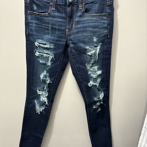 American Eagle Outfitters Dark Blue Distressed Skinny Jeans